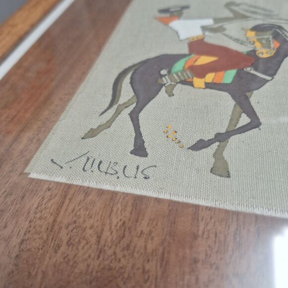 Vintage Virgilio Nabais Artwork Brazilian Horse Cowboy Framed 15 x 12 Fabric - Picture 4 of 5